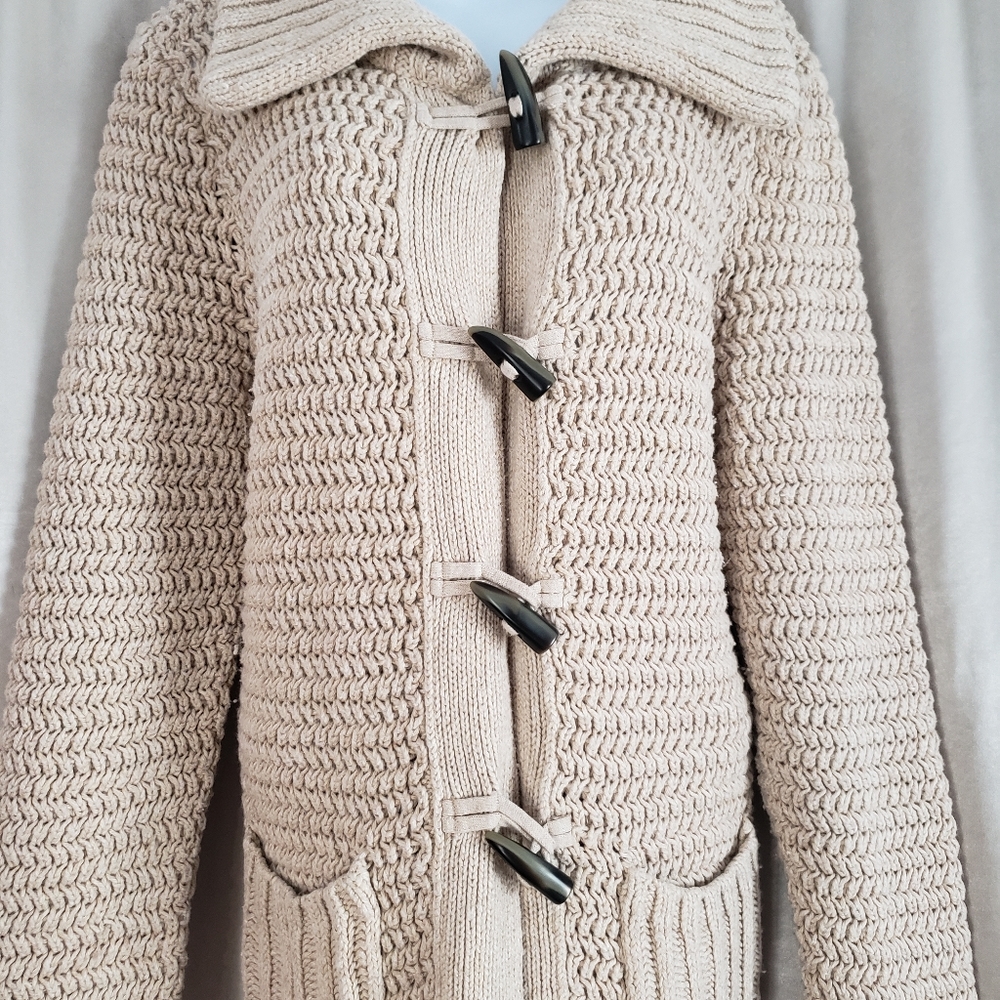 Nwot Talbots Tan Open Weave Toggle Closure Wool B… - image 3